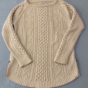 L.L. Bean Signature Tunic Cable Knot Fisherman Sweater with Side Zippers